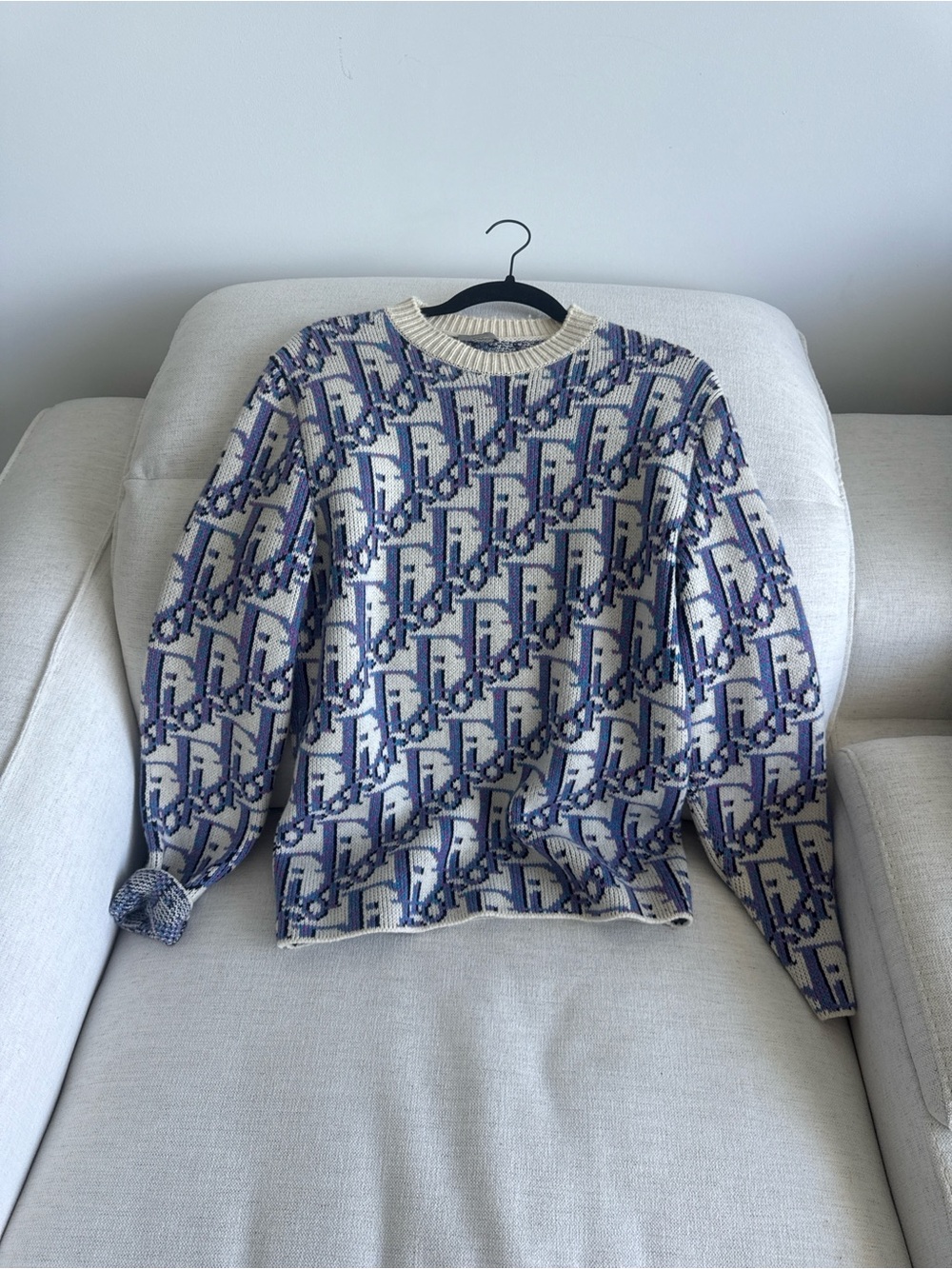 Dior Blue and Cream Monogram Crewneck Sweater